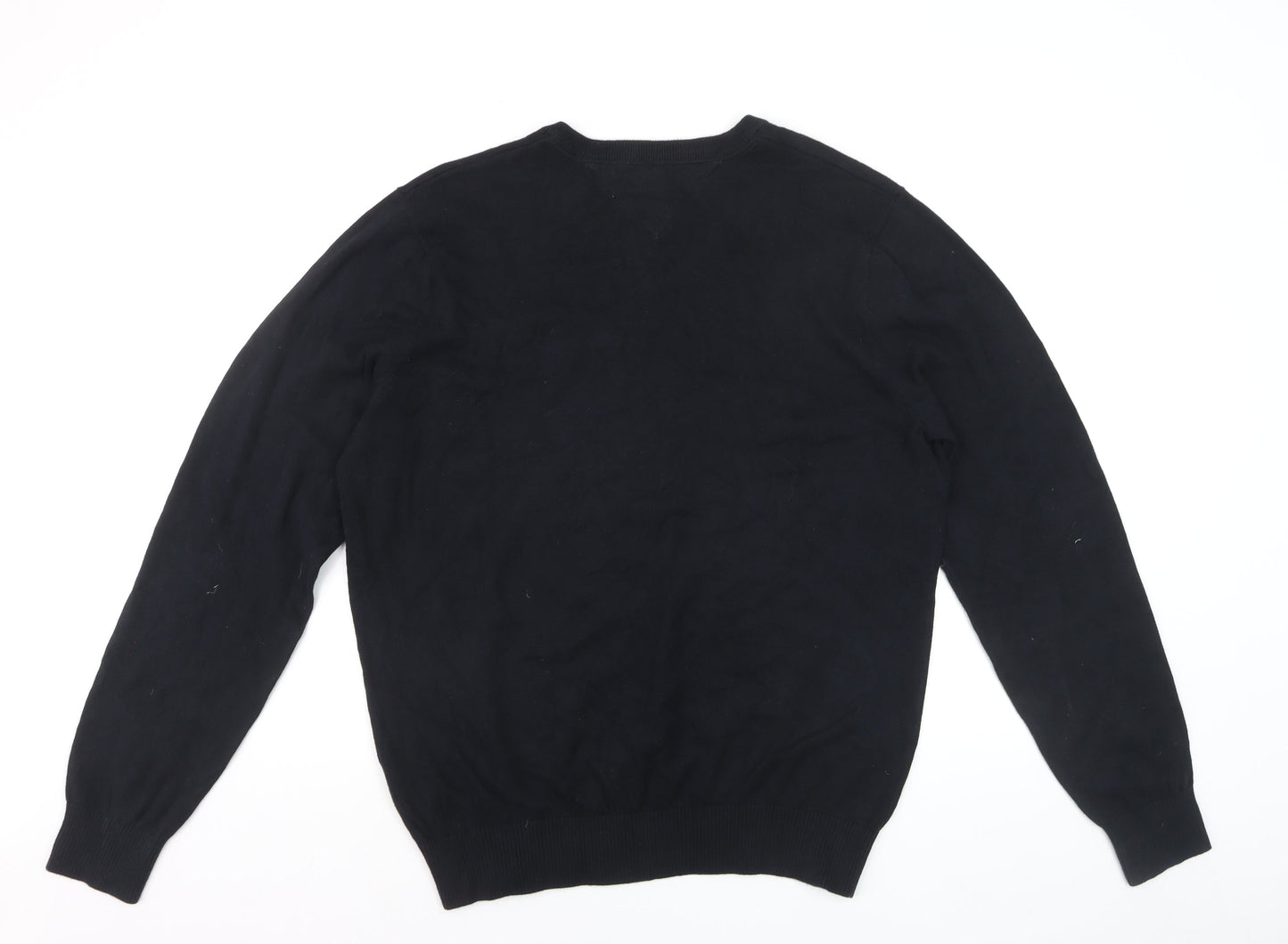 Tommy Hilfiger Men's Black V-Neck Cotton Pullover Jumper L
