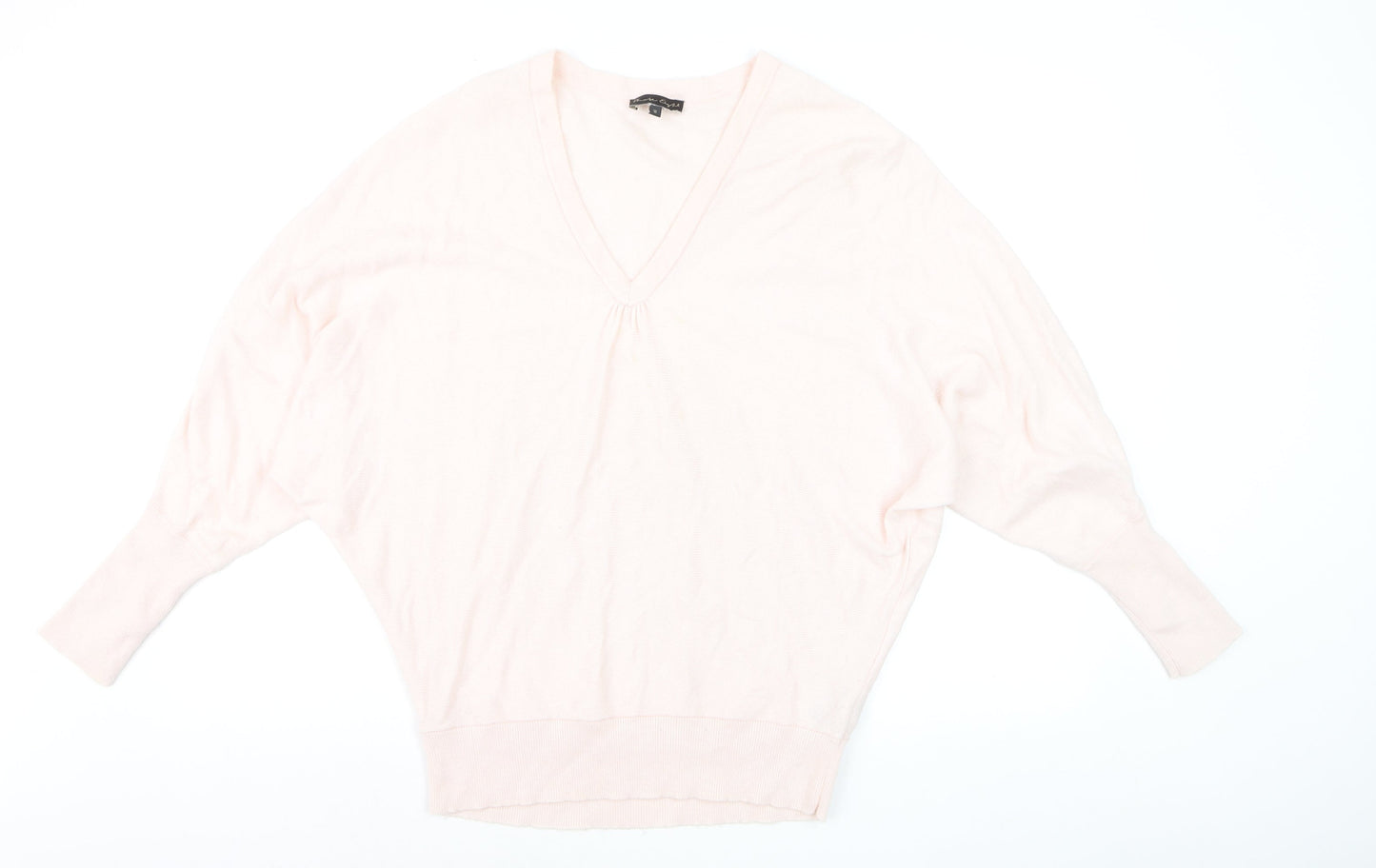 Phase Eight Women's Pink V-Neck Relaxed Cotton Silk Jumper M