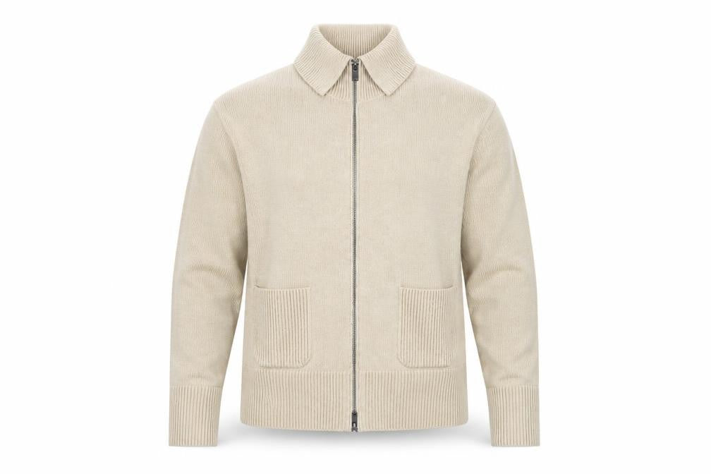 Marks & Spencer Men's Beige Full Zip Cotton Jumper Size M