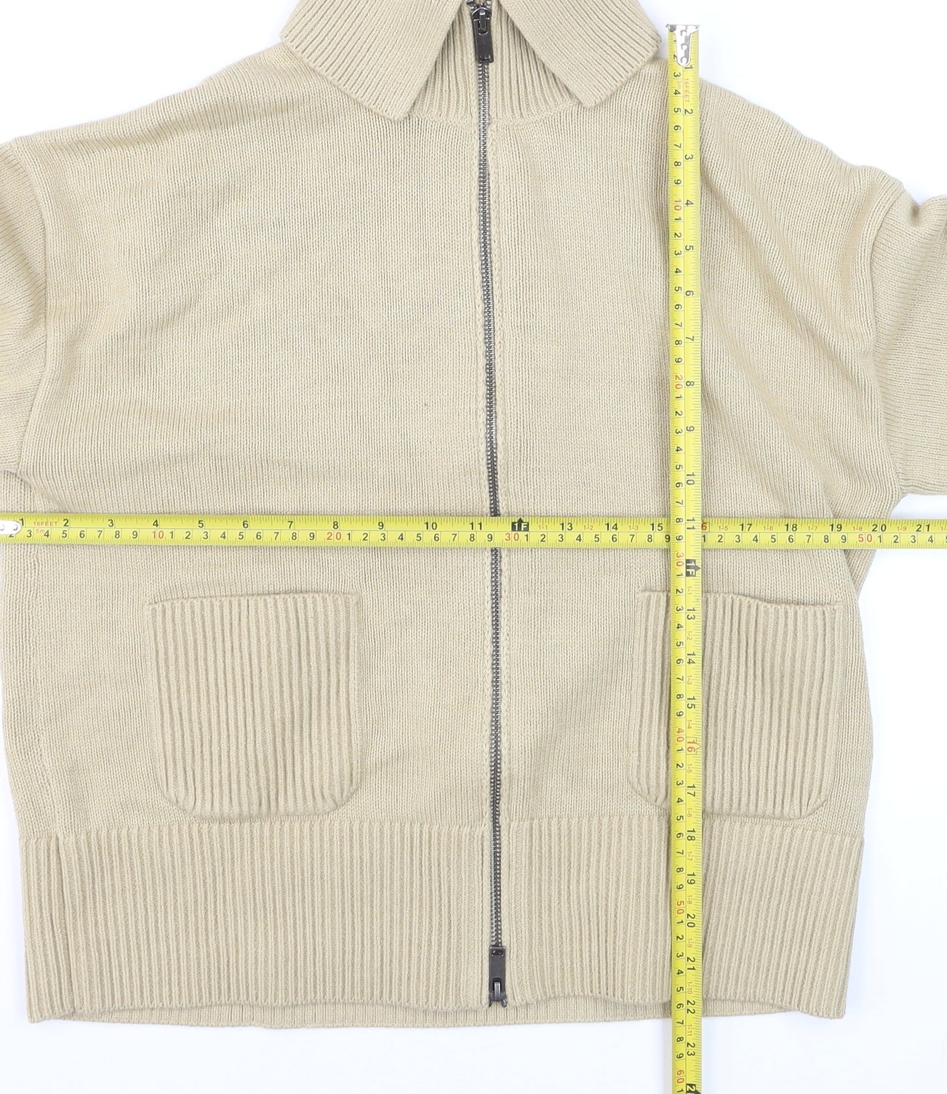 Marks and Spencer Men's Beige Full Zip Cotton Jumper Size M