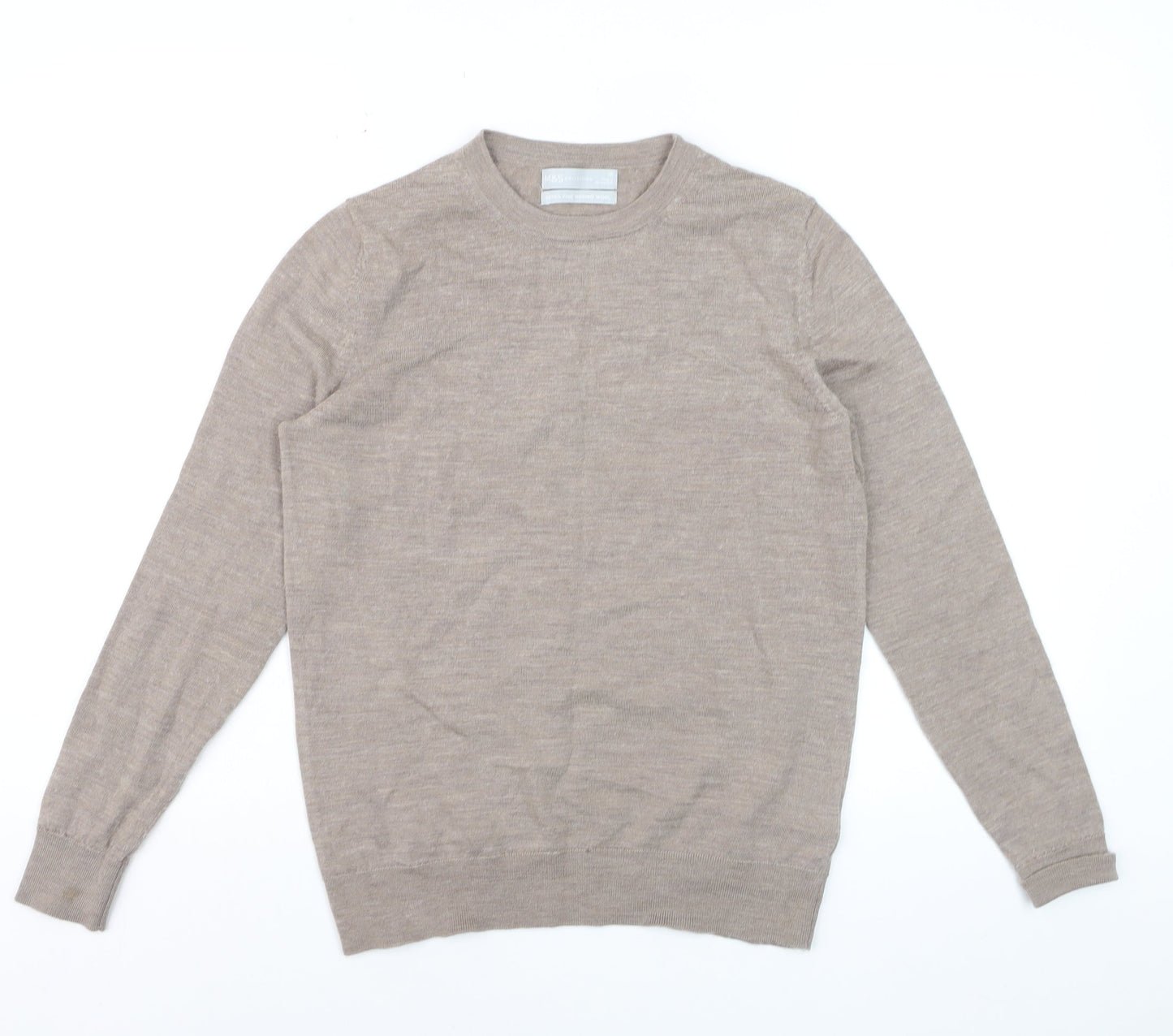Marks and Spencer Women Beige Size 10 Crew Neck Merino Wool Jumper