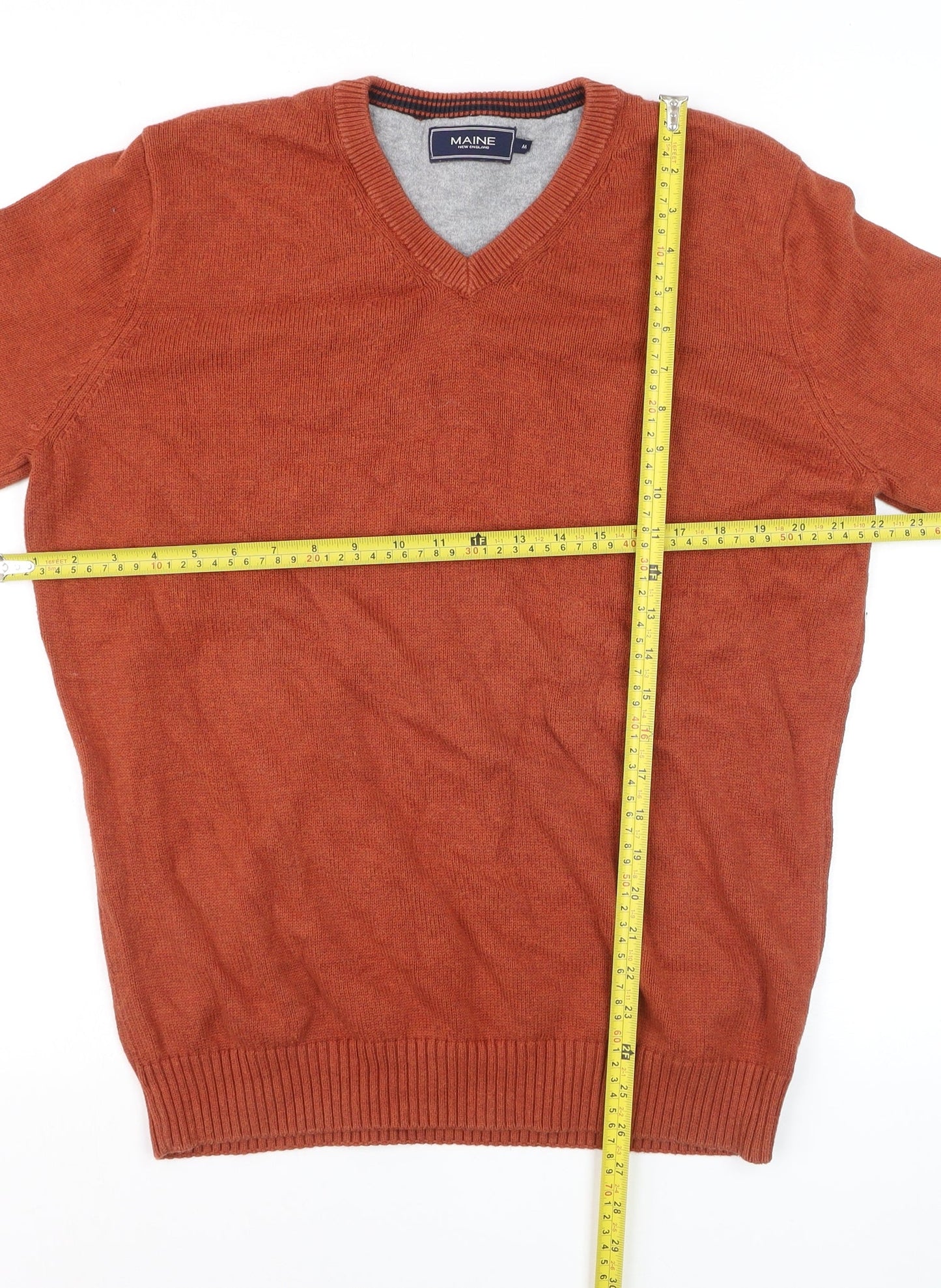 Maine New England Men's Brown V-Neck Cotton Jumper M