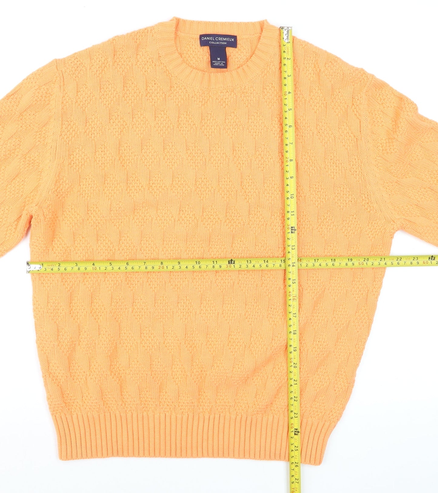 Daniel Cremieux Men's Orange Cotton Cable-Knit Crew Neck Jumper M
