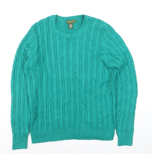 Mountain Lake Men's Green Cable-Knit Cotton Jumper Size L