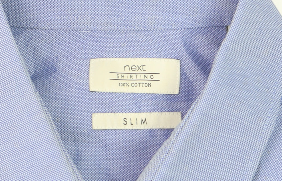 Next Men's Blue Slim Fit 100% Cotton Long Sleeve Formal Shirt 15.5in 39cm