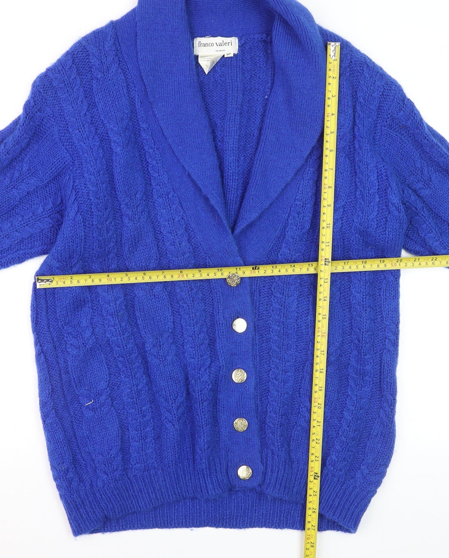 Franco Valeri Womens Blue Mohair Cable Knit Cardigan Size S