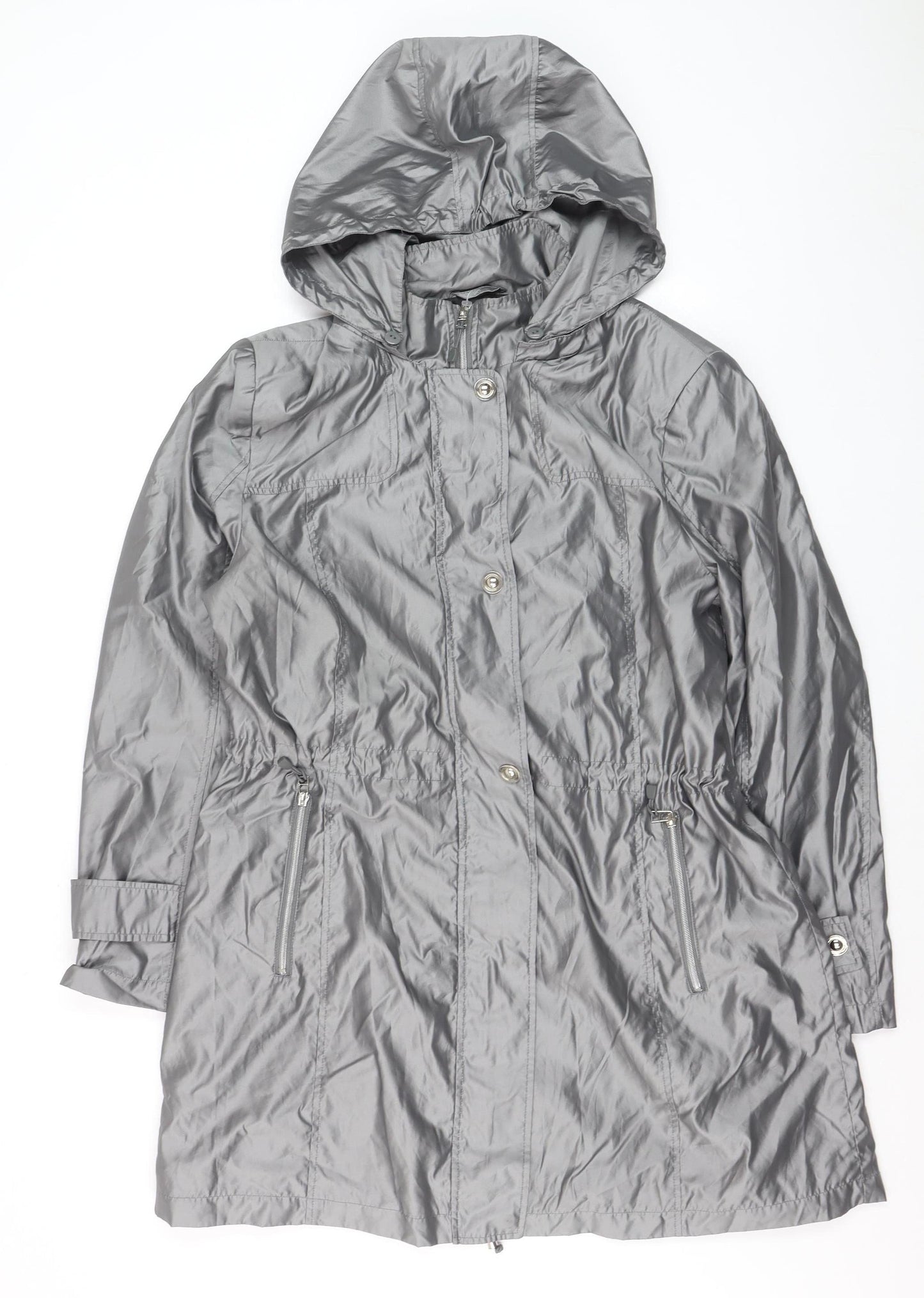 Novelti Women’s Grey Hooded Mid-Length Rain Coat Size 16