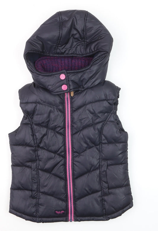 Next Girls Black Hooded Puffer Gilet 9 Years Polyester Lined Waistcoat
