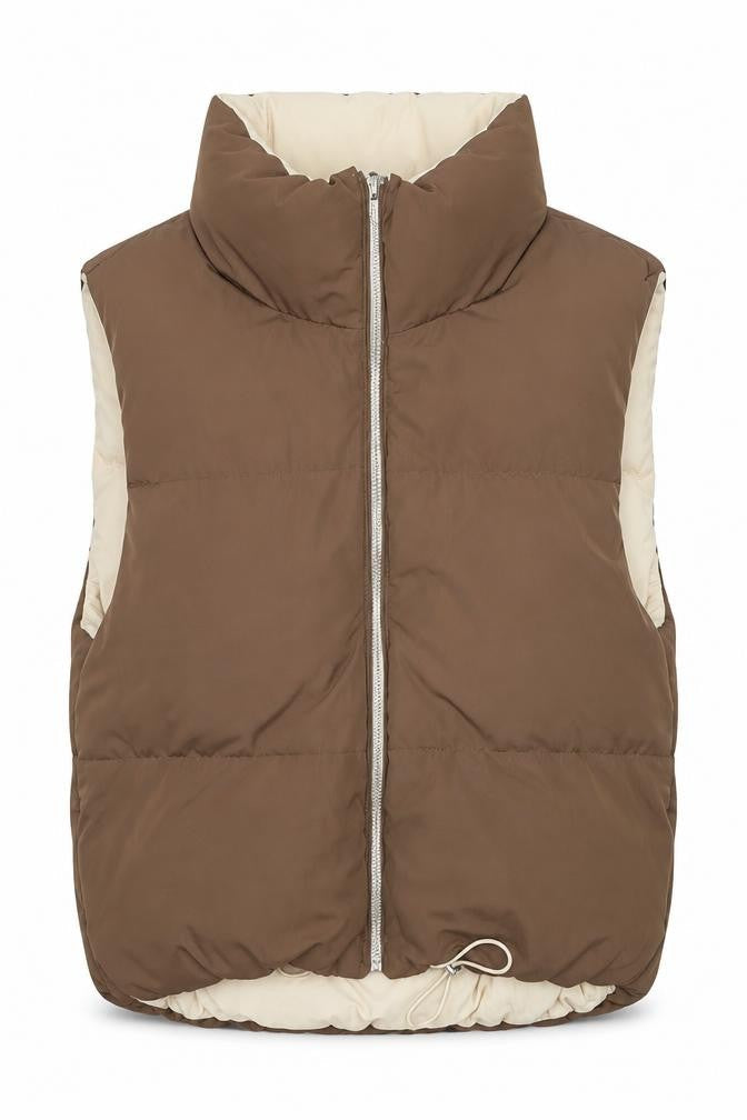 Bershka Women Brown Puffer Sleeveless Mid-Length Waistcoat Size M