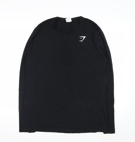 Gymshark Men Black Long Sleeve Slim Fit Casual Top L