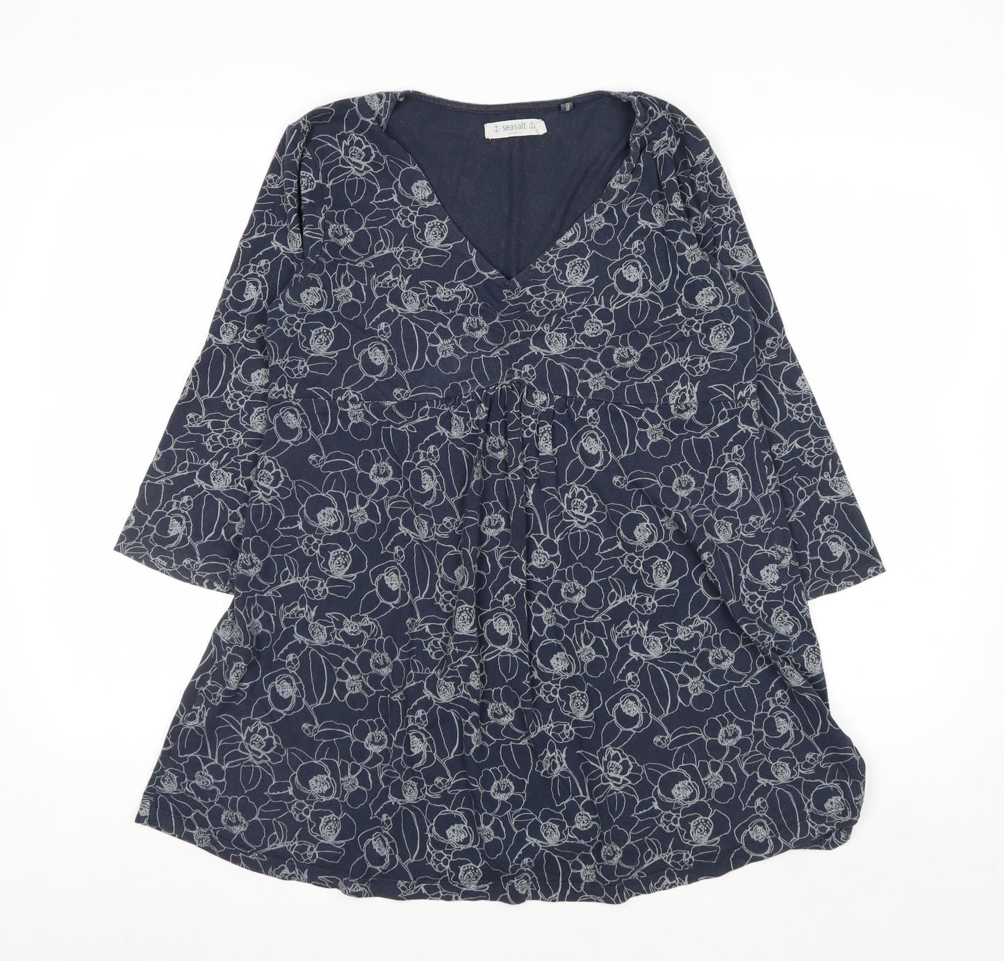 Seasalt Cornwall Women’s Blue Floral Tunic Top Size 14 Cotton Blend
