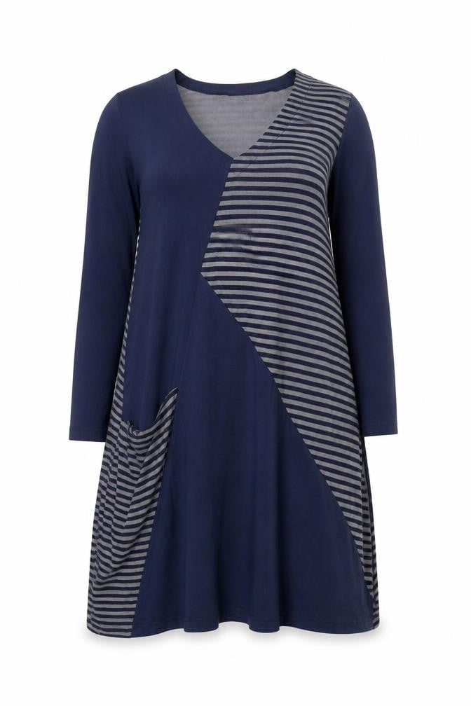 Capri Women Blue Striped V-Neck Long Sleeve Shift Dress XS