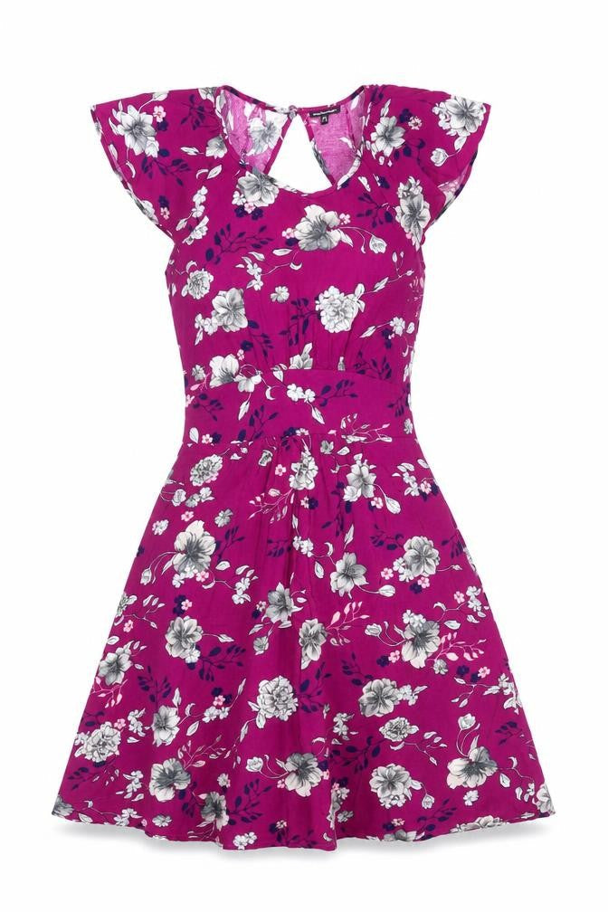 Warehouse Women’s Pink Floral Fit & Flare Dress Size 10 Summer