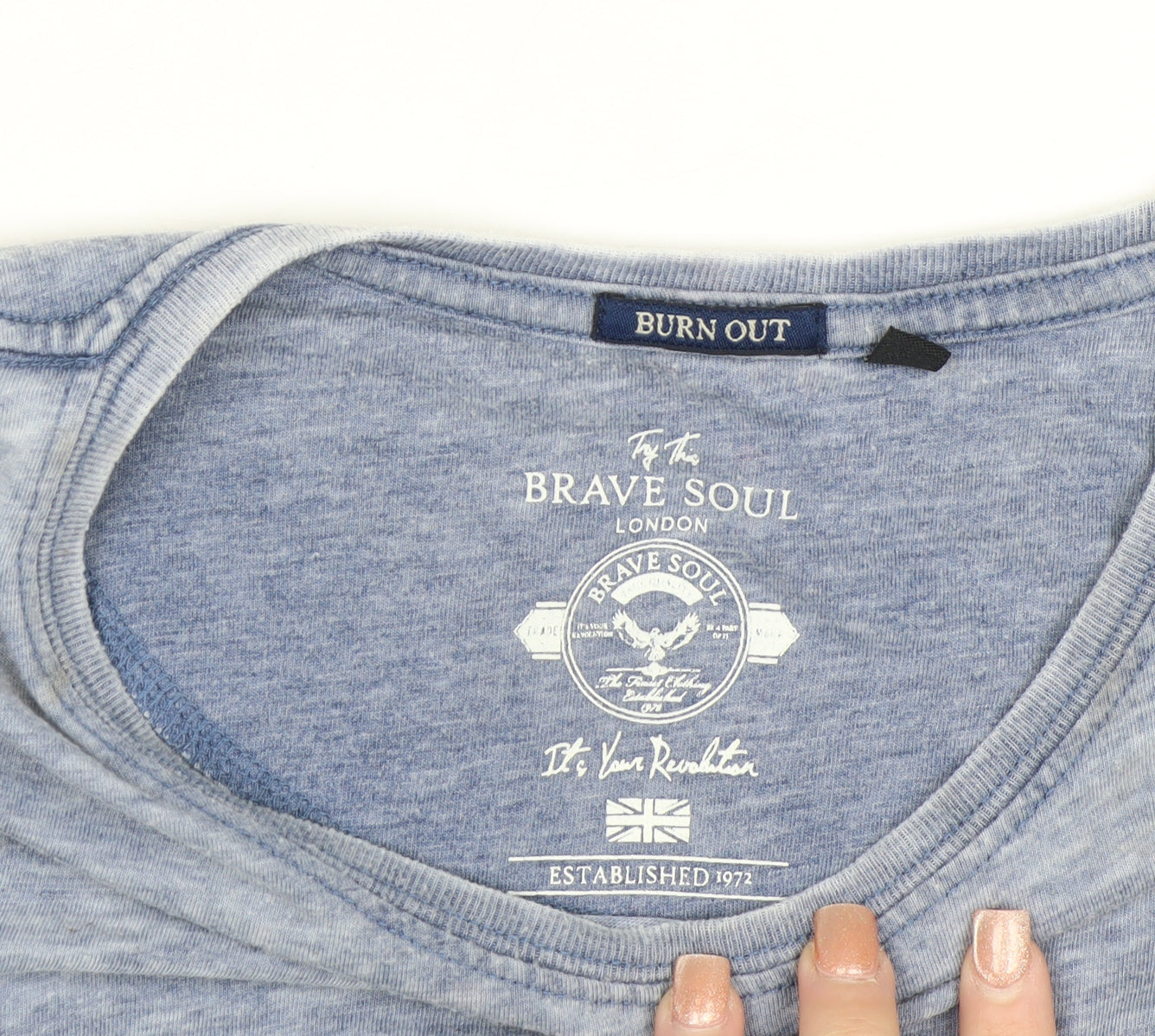 Brave Soul Men's Blue Crew Neck Short Sleeve T-Shirt Size L