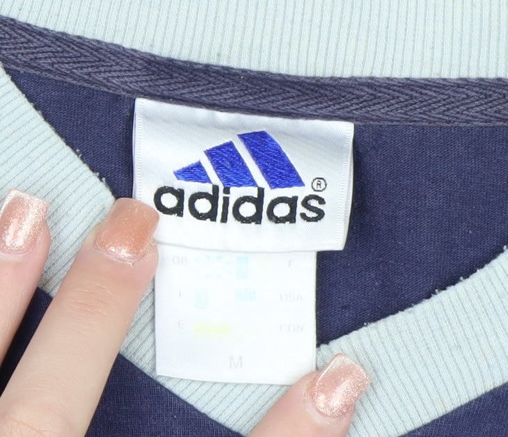 Adidas Men Blue V-Neck Short Sleeve Sports Cotton T-Shirt M