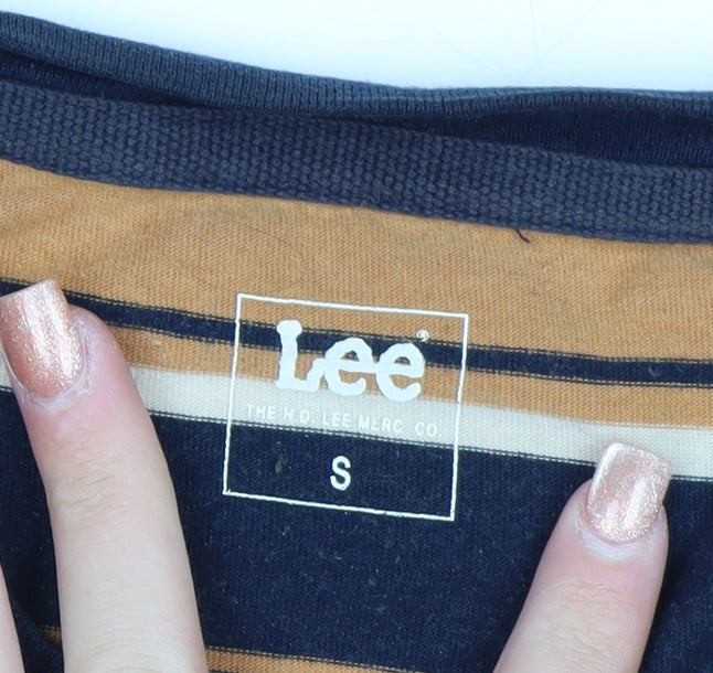 Lee Men's Brown Striped Cotton Crew Neck Short Sleeve T-Shirt Size S