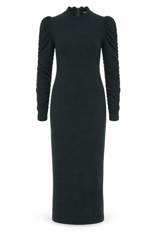 Whistles Petite Green Bodycon Midi Dress UK 8 Long Sleeve High Neck