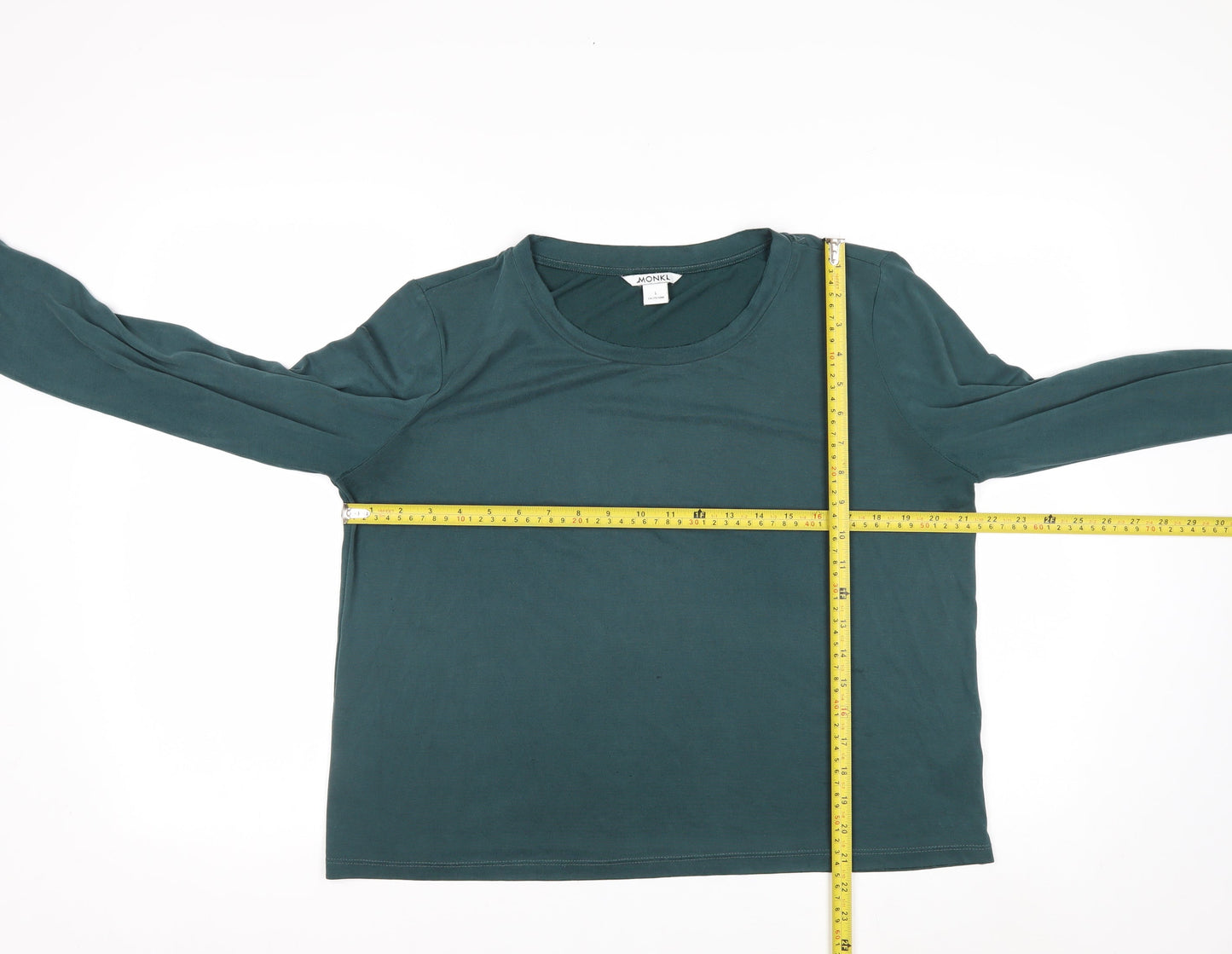 Monki Women's Green Basic Long Sleeve Modal Blend T-Shirt Size L