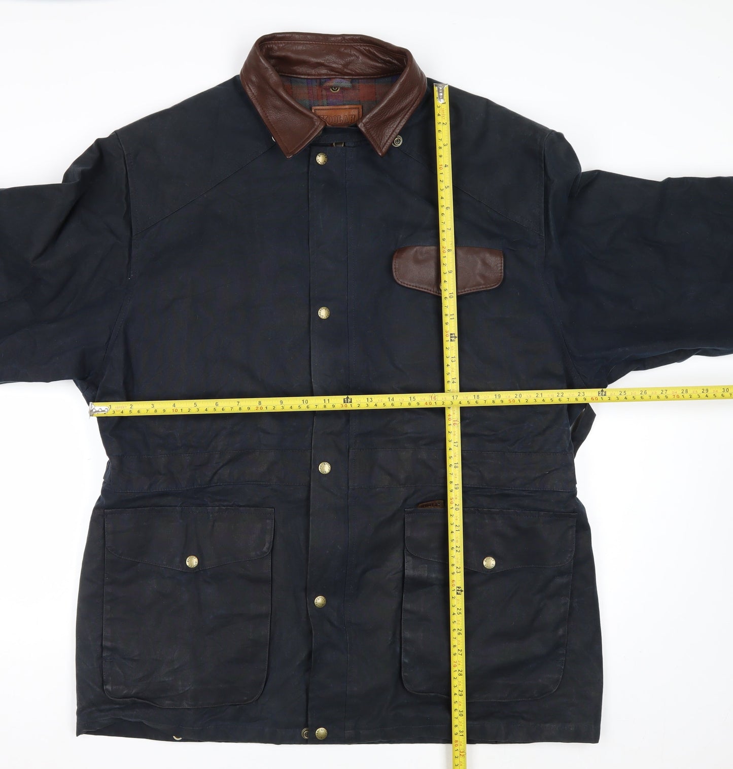 Koolah Men's Blue Waxed Cotton Jacket L Leather Collar Outdoor Style