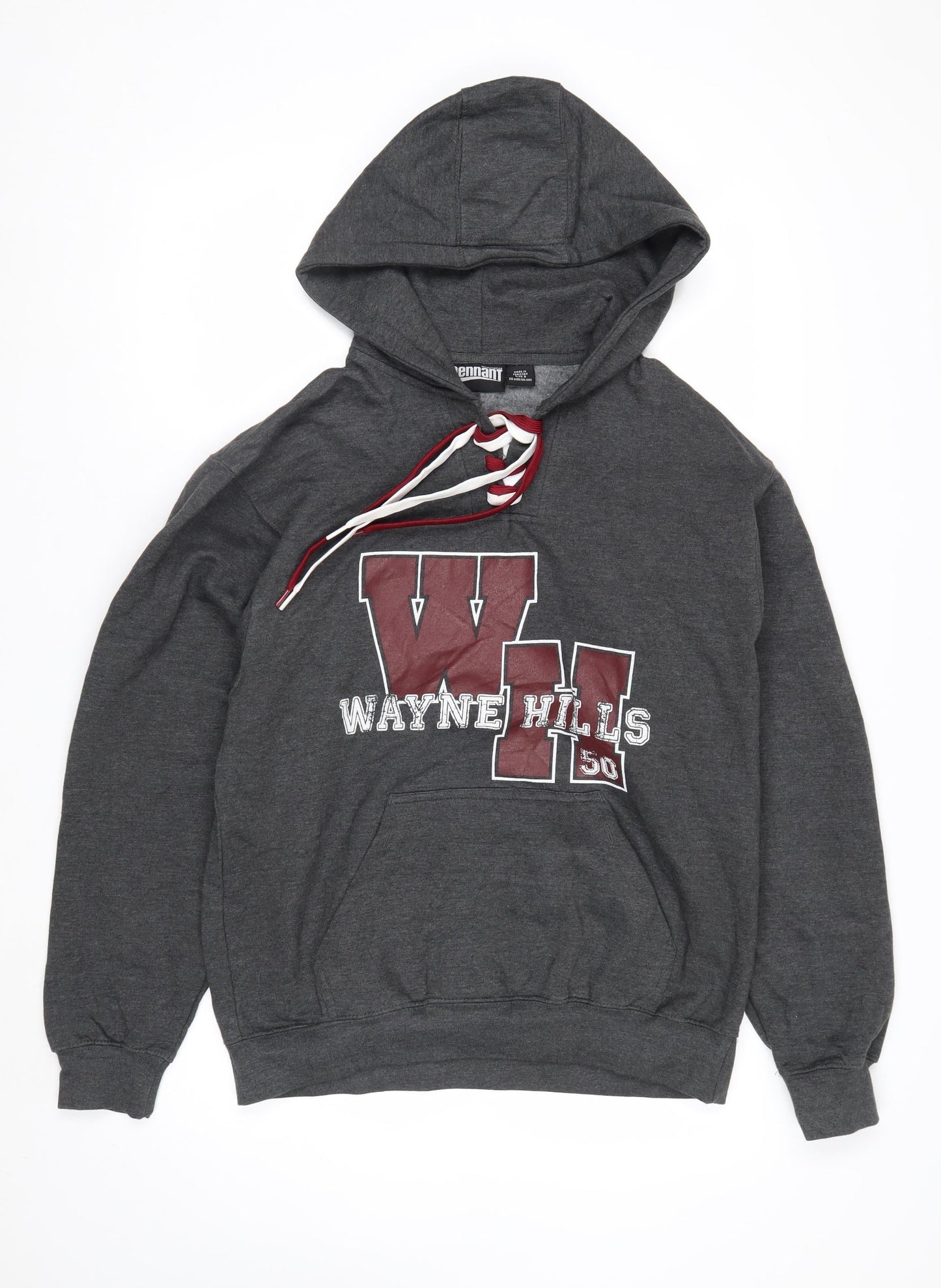 Pennant Men's Grey Hooded Pullover Jumper Small Graphic College Style