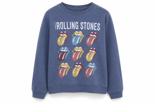 The Rolling Stones Blue Women's Large Pullover Sweatshirt Graphic Cotton Blend