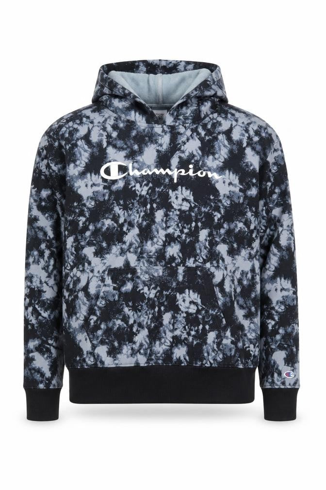 Champion Men's Blue Tie-Dye Pullover Hoodie M Fleece Logo Gymwear