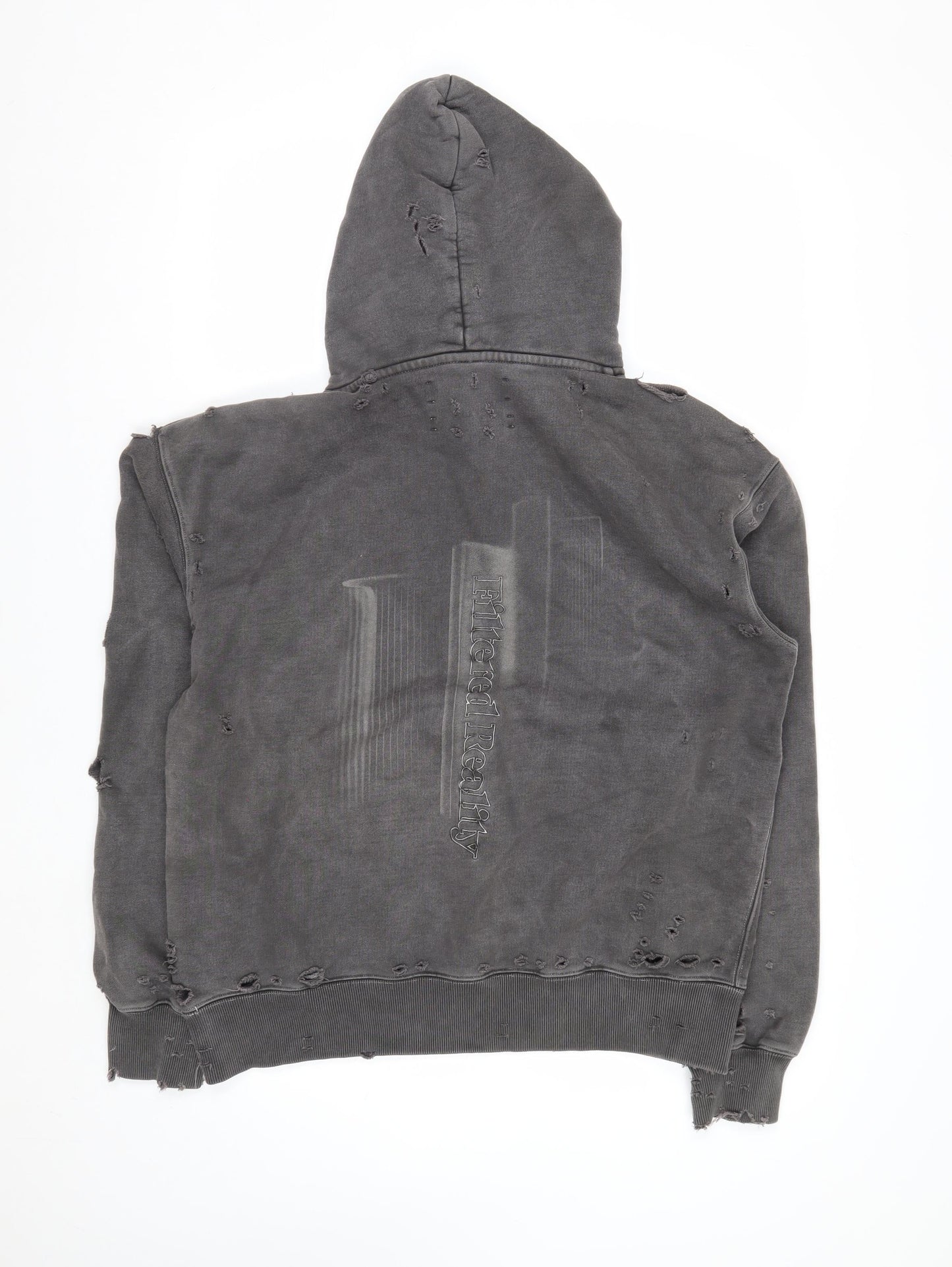 C2H4 Men's Grey Distressed Pullover Hoodie Small Grunge Zip Style