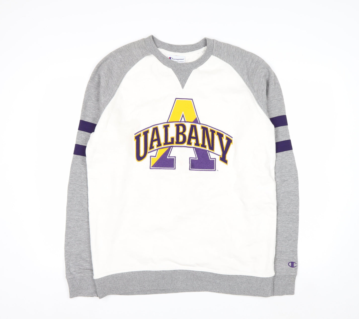 Champion Mens Grey White UAlbany Logo Sweatshirt M Pullover
