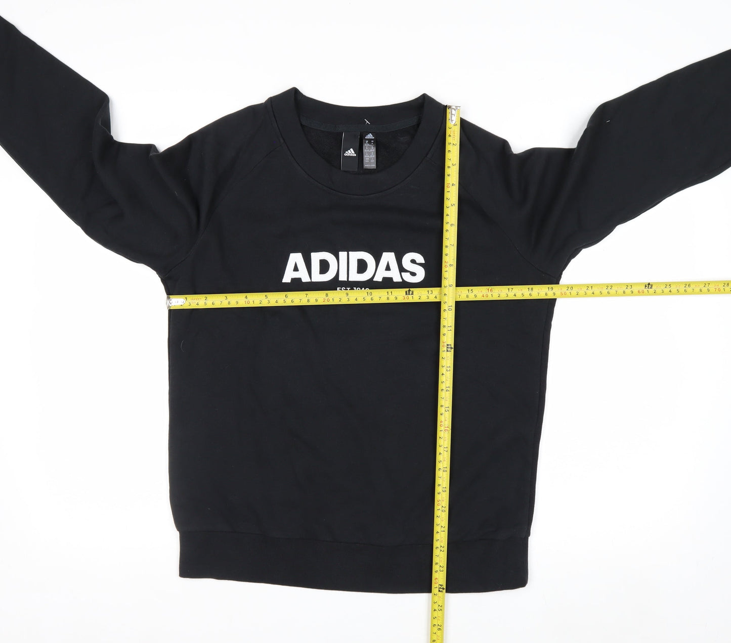 Adidas Women Black Crew Neck Pullover Sweatshirt M 12-14 Logo Print