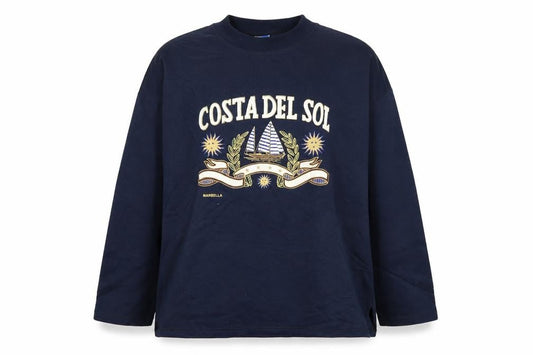 Vallarme Men's Blue Costa Del Sol Embroidered Cotton Sweatshirt L