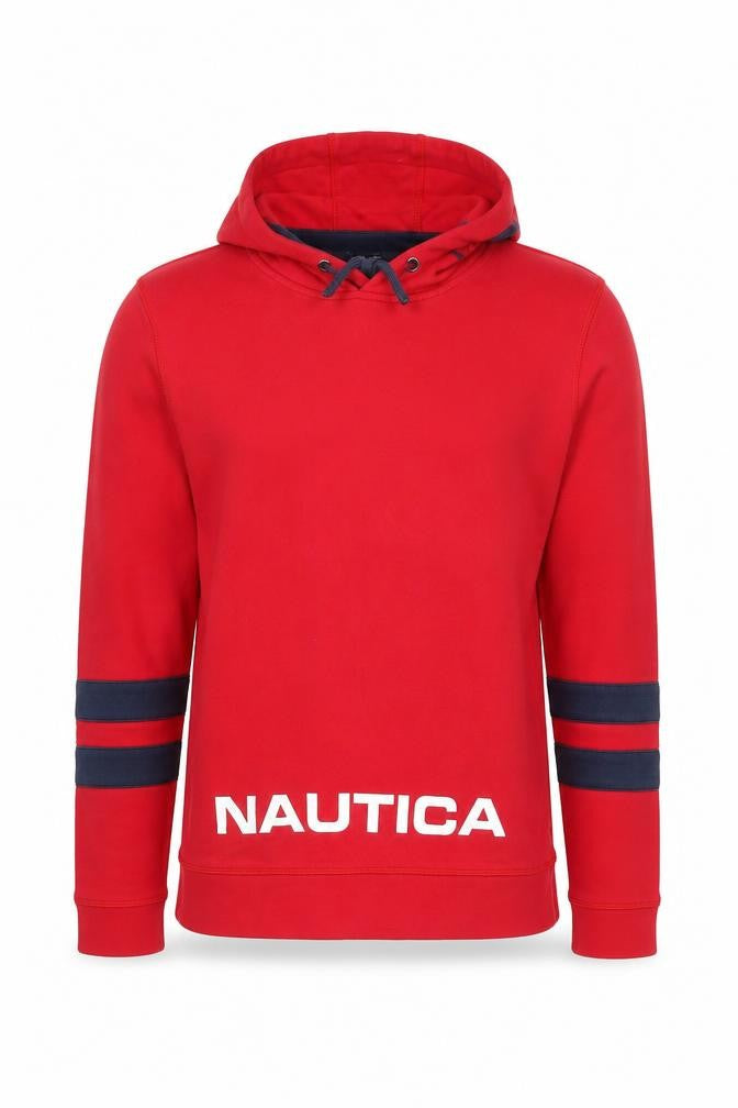 Nautica Men's Red Pullover Hoodie Medium Cotton Graphic Print