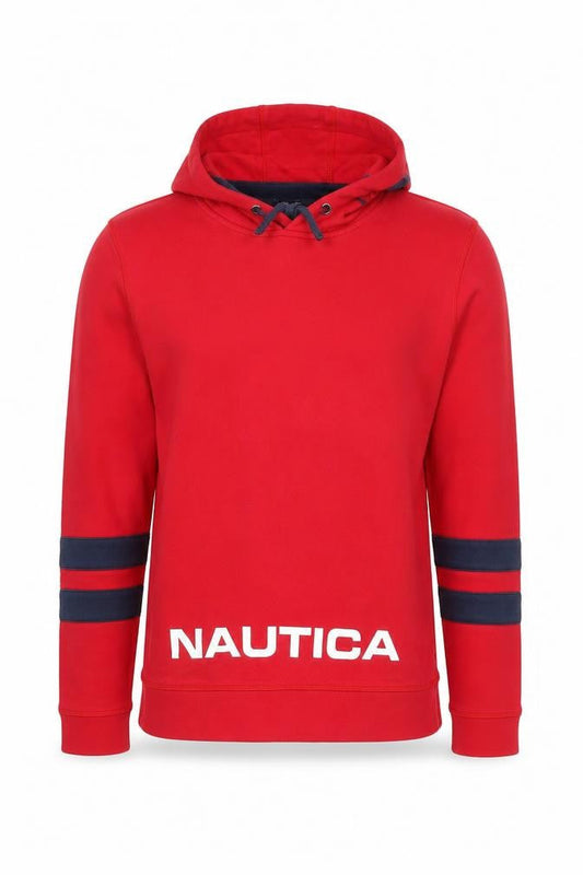 Nautica Men's Red Pullover Hoodie Medium Cotton Graphic Print