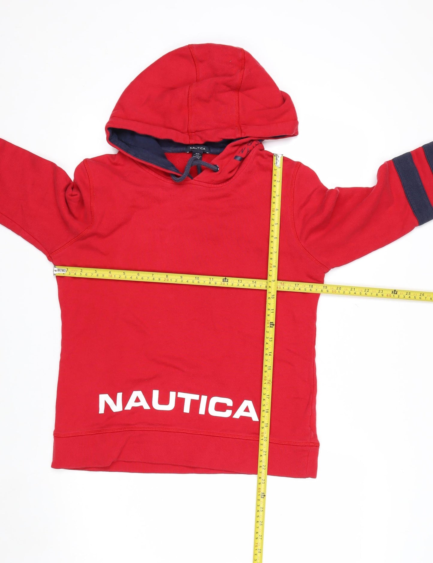 Nautica Men's Red Pullover Hoodie Medium Cotton Graphic Print