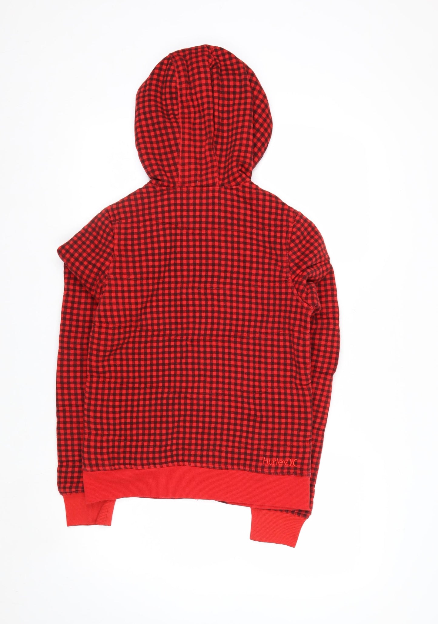 Hurley Men's Red Check Full Zip Hoodie XS Fleece Lined