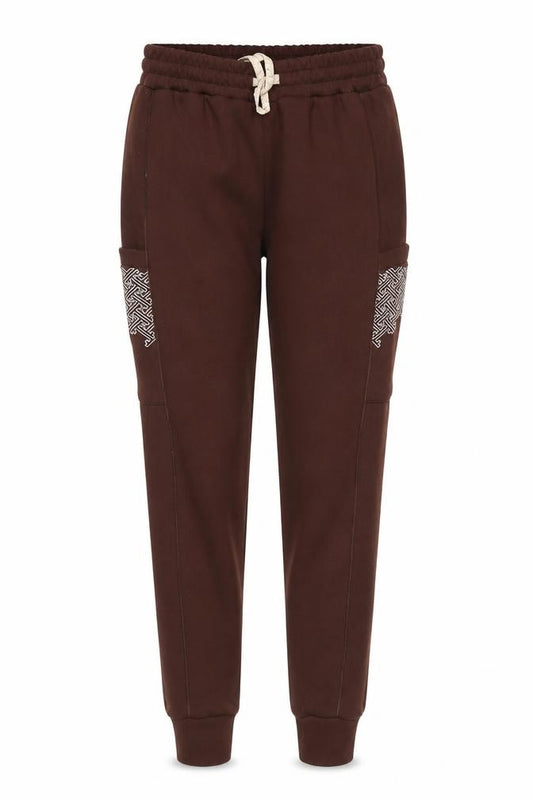 TENN Women’s Brown Jogger Trousers Size S Rayon Blend Embroidered Pockets