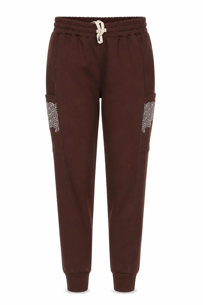 TENN Women’s Brown Jogger Trousers Size S Rayon Blend Embroidered Pockets