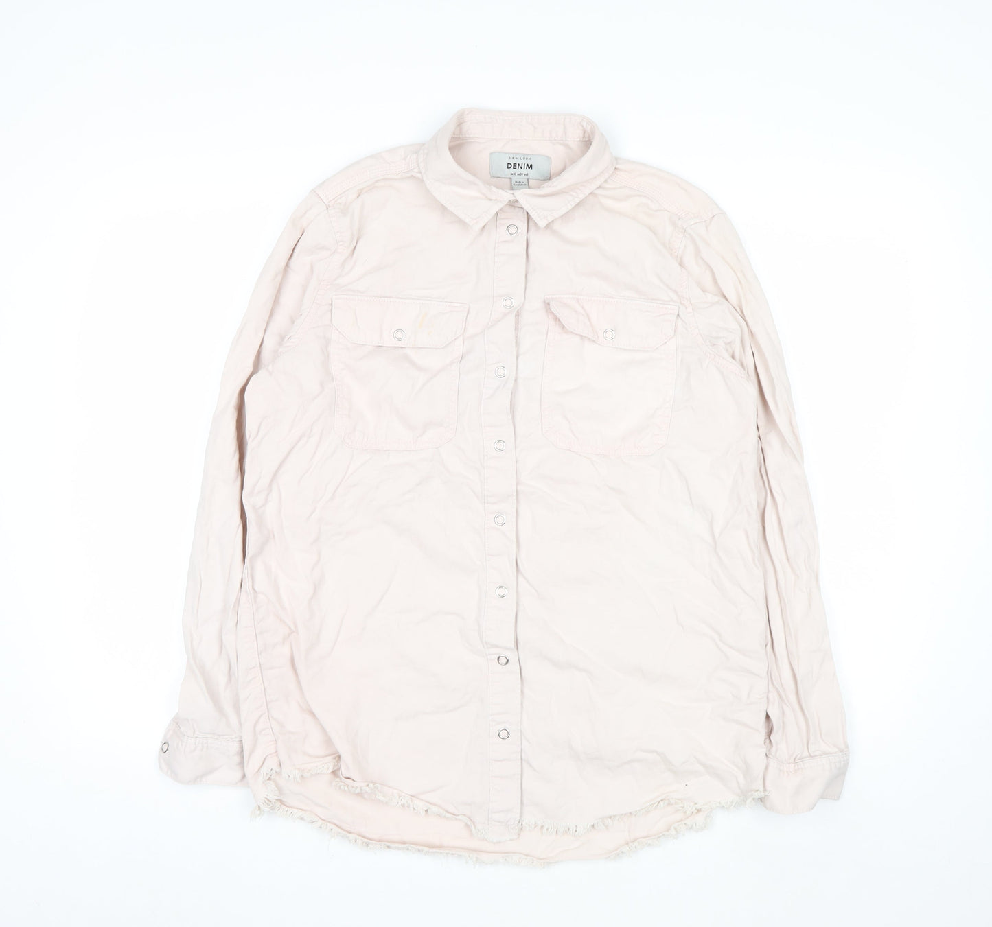 New Look Women Beige Cotton Button-Up Shirt UK 10 Long Sleeve