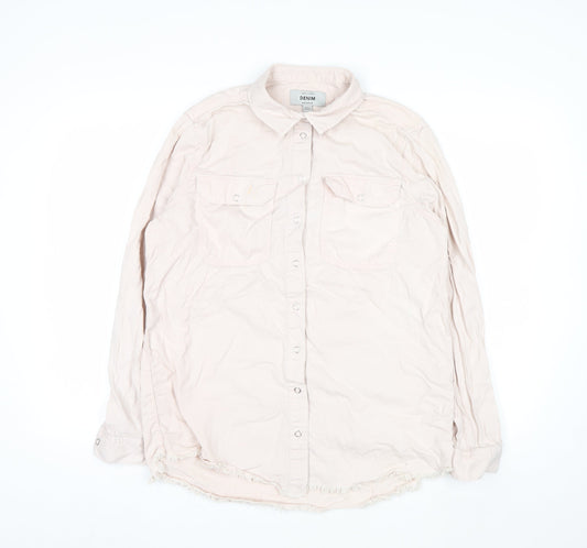 New Look Women Beige Cotton Button-Up Shirt UK 10 Long Sleeve