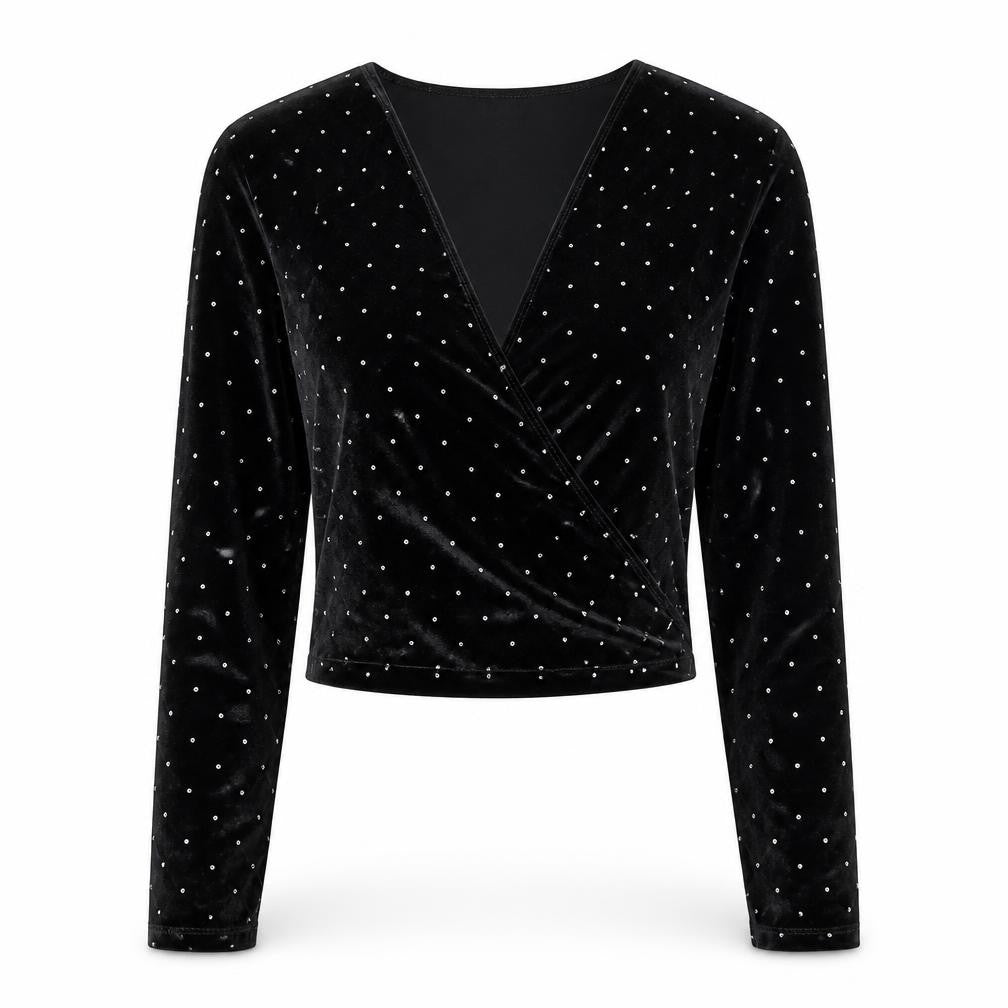 Streetwear Society Women's Black Velvet Studded Wrap Blouse Size S