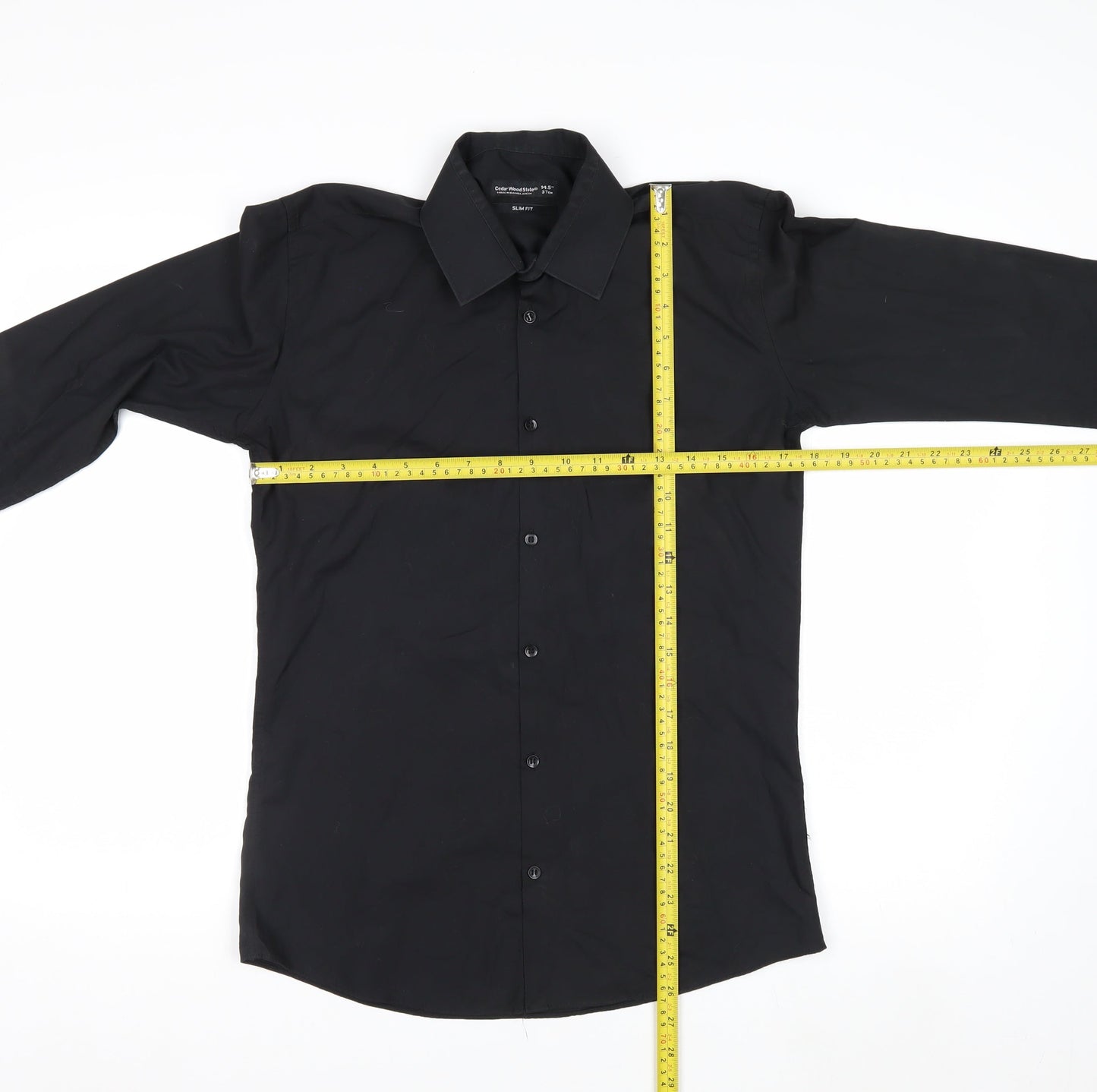 Cedar Wood State Men's Black Slim Fit Long Sleeve Button-Up Shirt 14.5