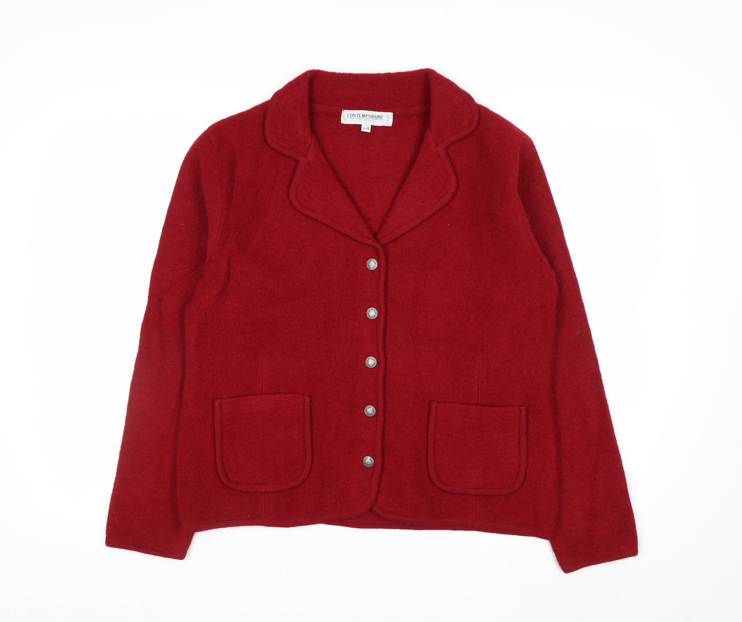 Contemporaine Women's Red Wool Petite L Blazer Jacket