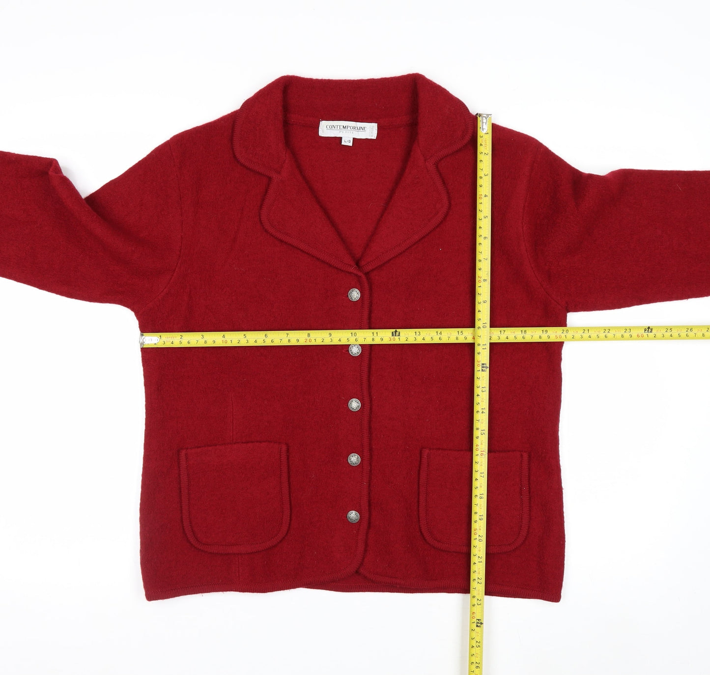 Contemporaine Women's Red Wool Petite L Blazer Jacket