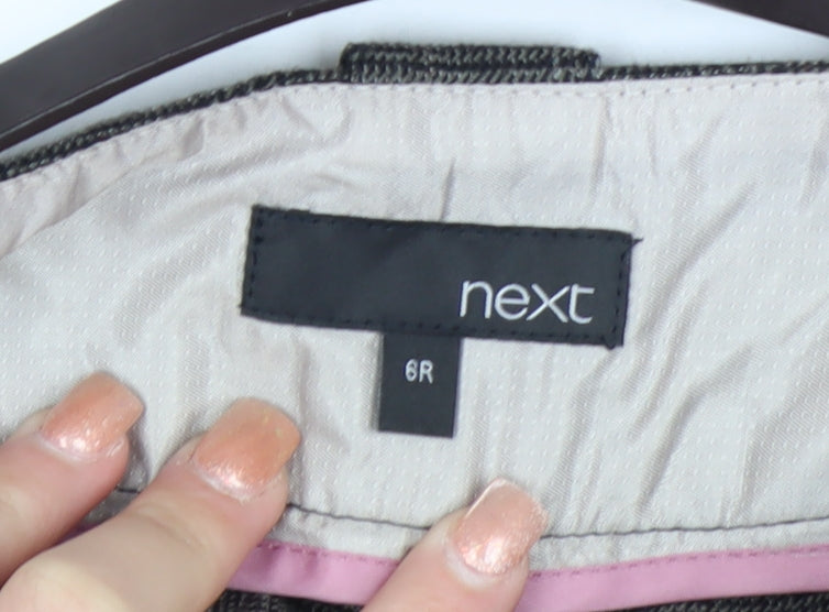 Next Women Grey Check Chino Trousers Size 6R Belted Polyester Blend