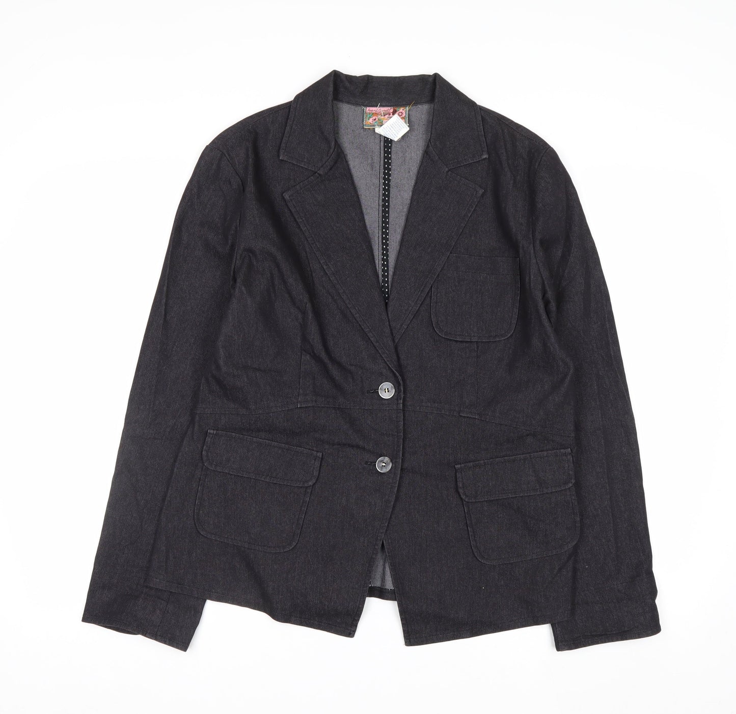 April Cornell Womens Black Cotton Blend Blazer Jacket Size 12
