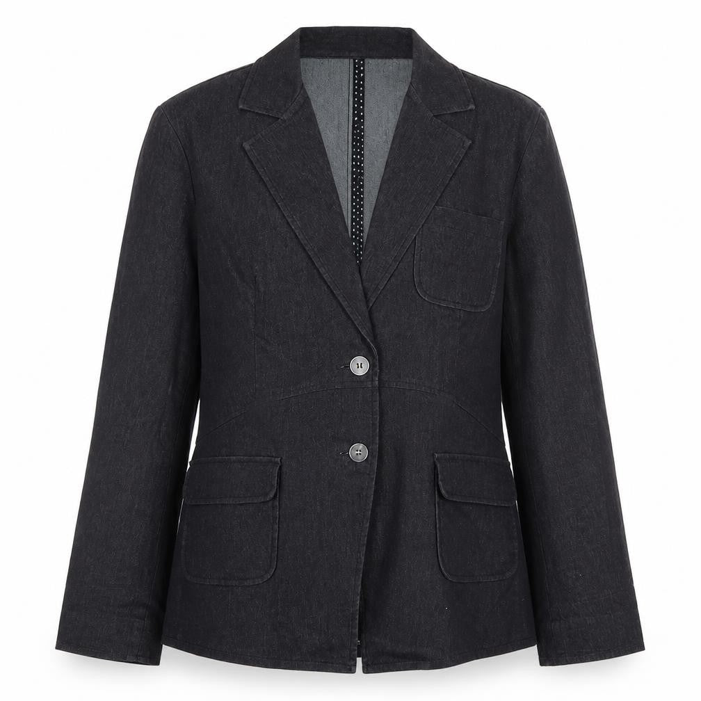 April Cornell Womens Black Cotton Blend Blazer Jacket Size 12