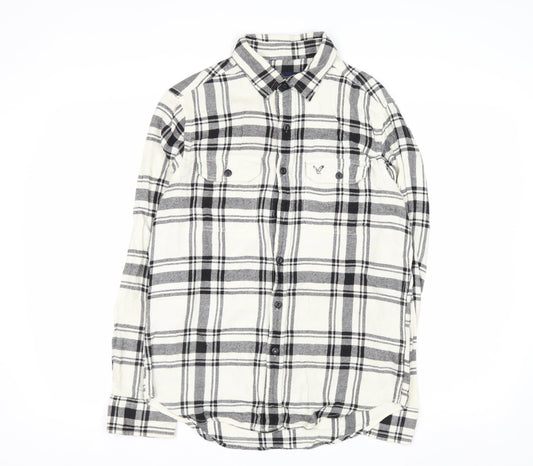 American Eagle Outfitters Men's White Check Flannel Button-Up Shirt Size S Athletic Fit