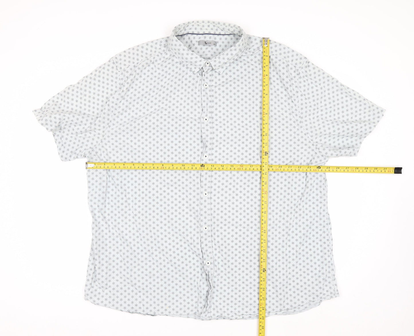 Tu Men White Geometric Short Sleeve Button-Up Shirt 2XL