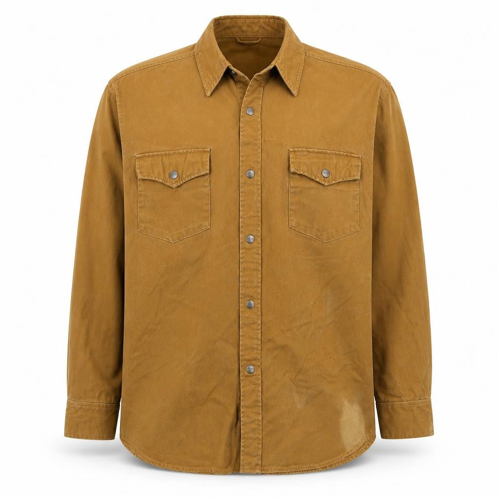 Dakota Men's Brown Cotton Workwear Shirt L Long Sleeve Button-Up