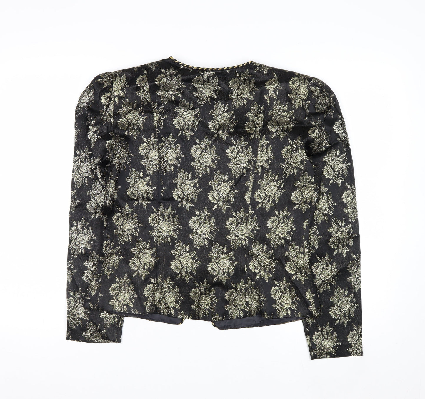 Patra Women Black Floral Brocade Long Sleeve Blazer Size 8
