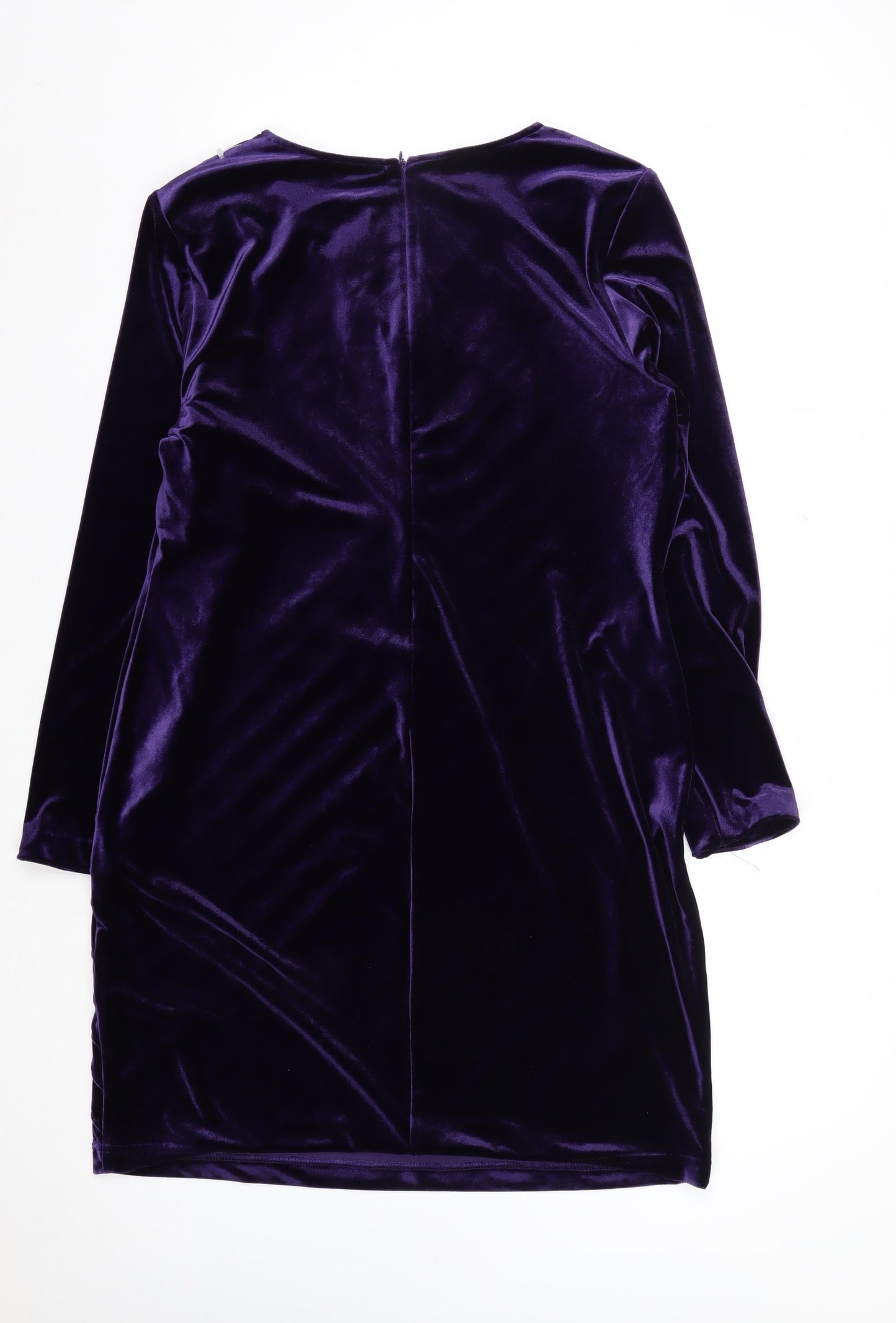 ALGO Women Purple Velvet Shift Dress Size 18 Knee Length V-Neck